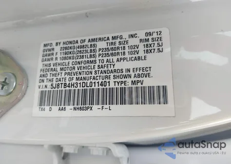 2013 Acura Rdx from USA, damaged, VIN 5J8TB4H31DL011401